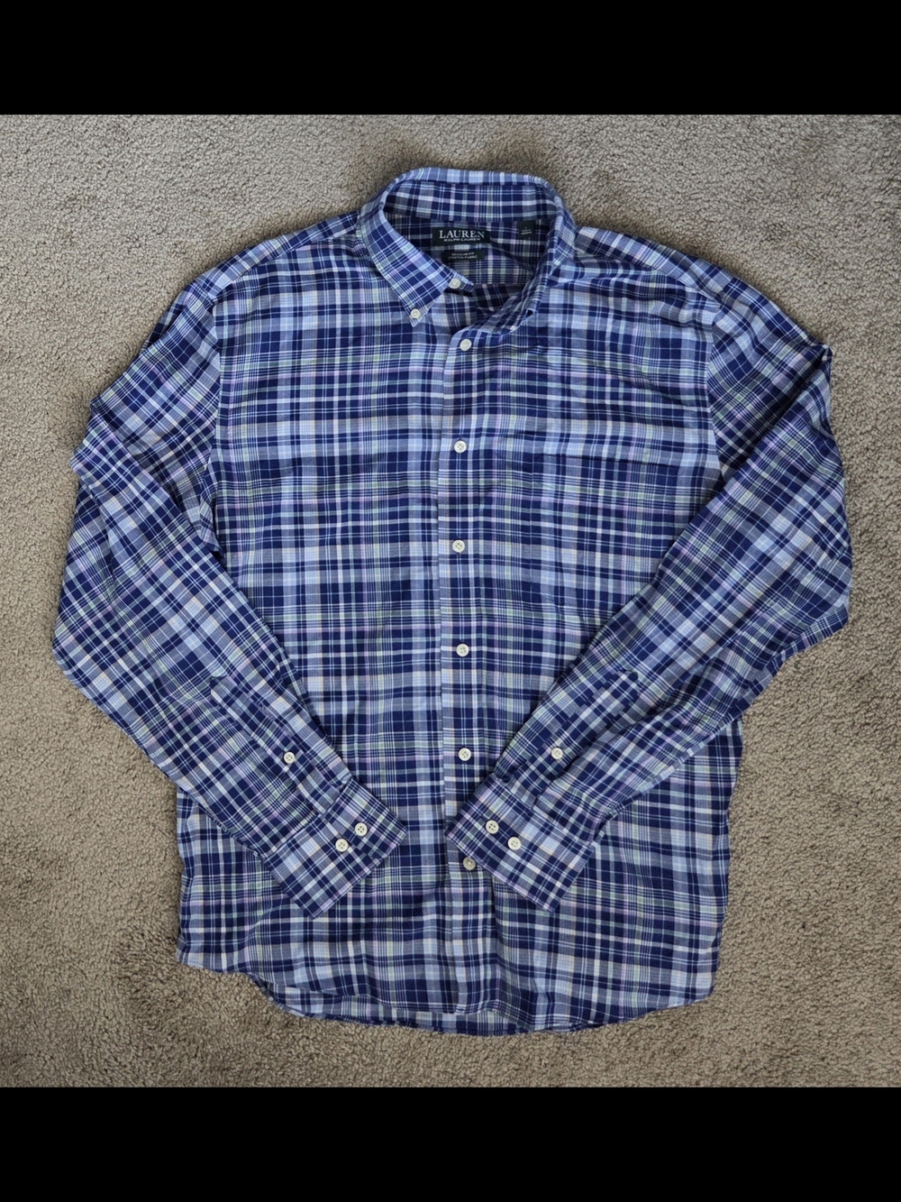Ralph Lauren Blue Plaid Button-Down Shirt Men's Large